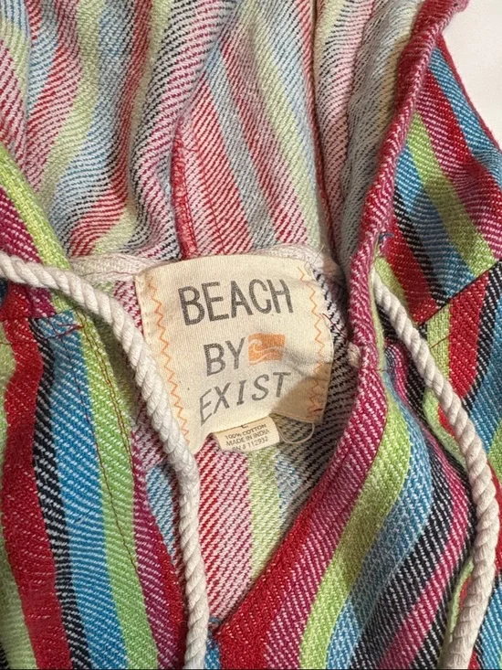 Colorful Stripe Baja Hoodie Beach Blanket Drug Rug Rag Style 100% Cotton Swim, L - Picture 3 of 6